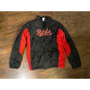Cincinnati Red Majestic Youth Boys Jacket Black Red Lined Sewn Sz:L